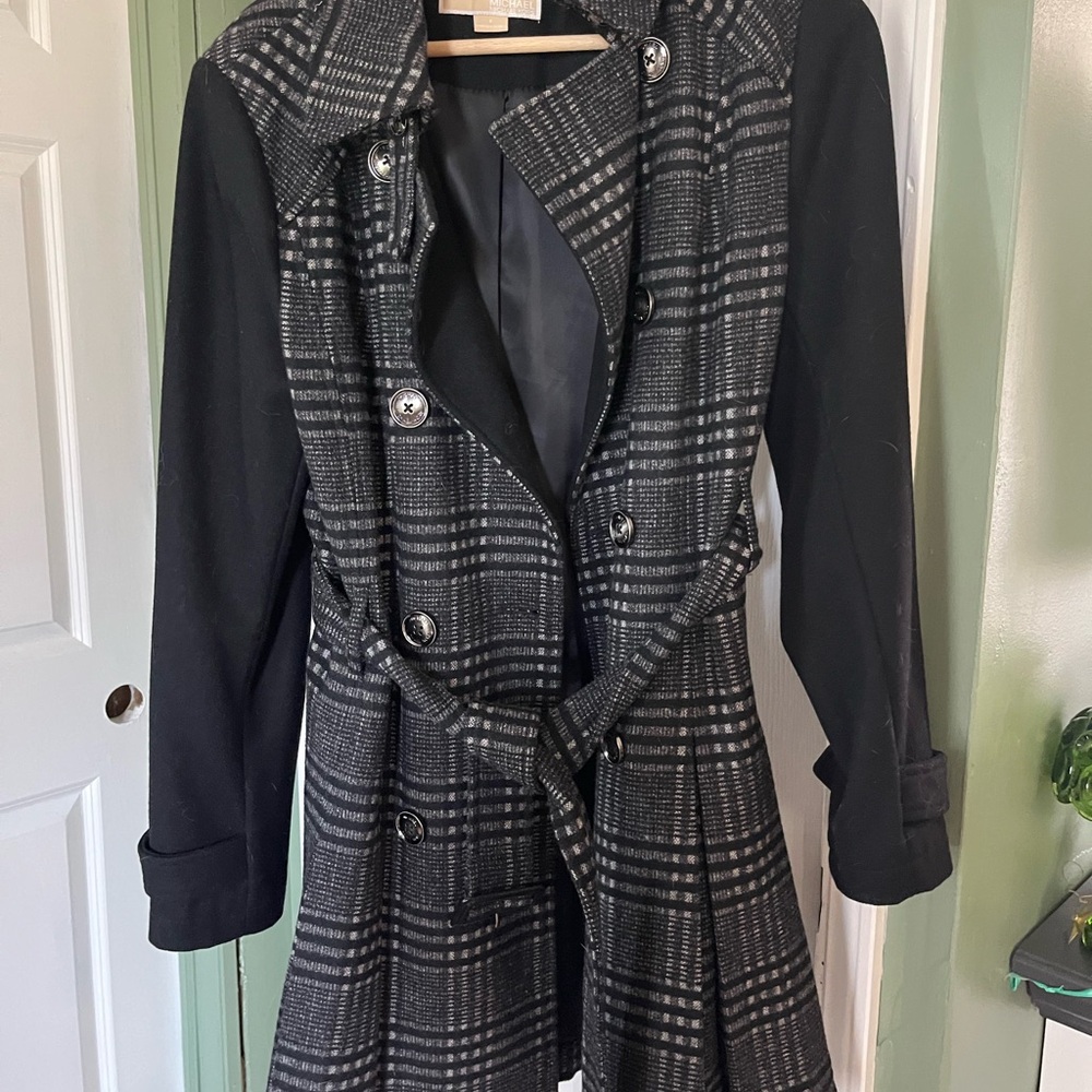 Michael Kors Belted Women's Black Plaid Coat